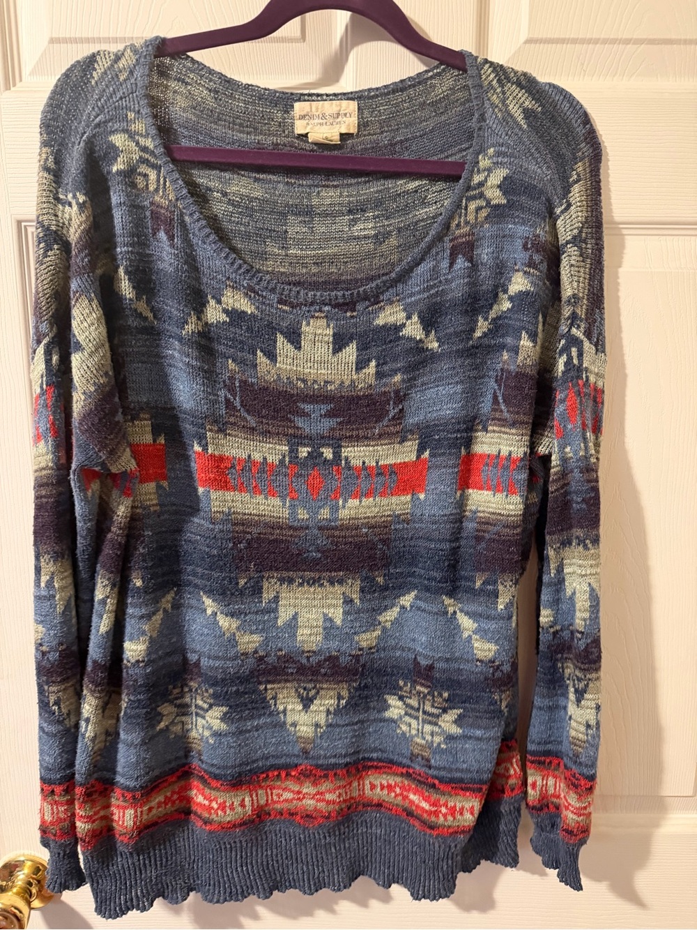 Vintage Ralph Lauren Blue Patterned Aztec-Print Women's Sweater - Picture 6 of 10
